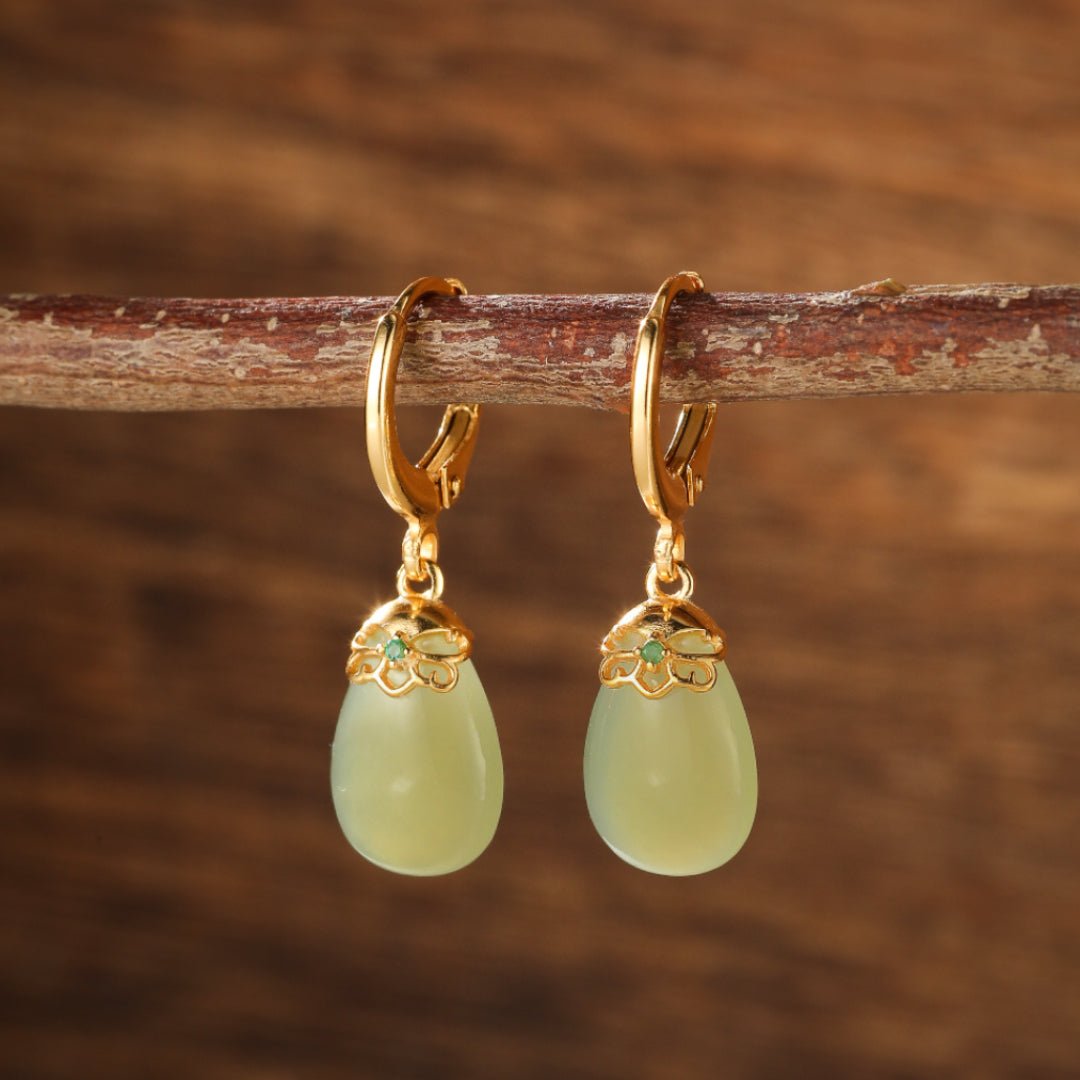 Boucles d'Oreilles en Jade et Agate – Argent Plaqué Or - Biloria