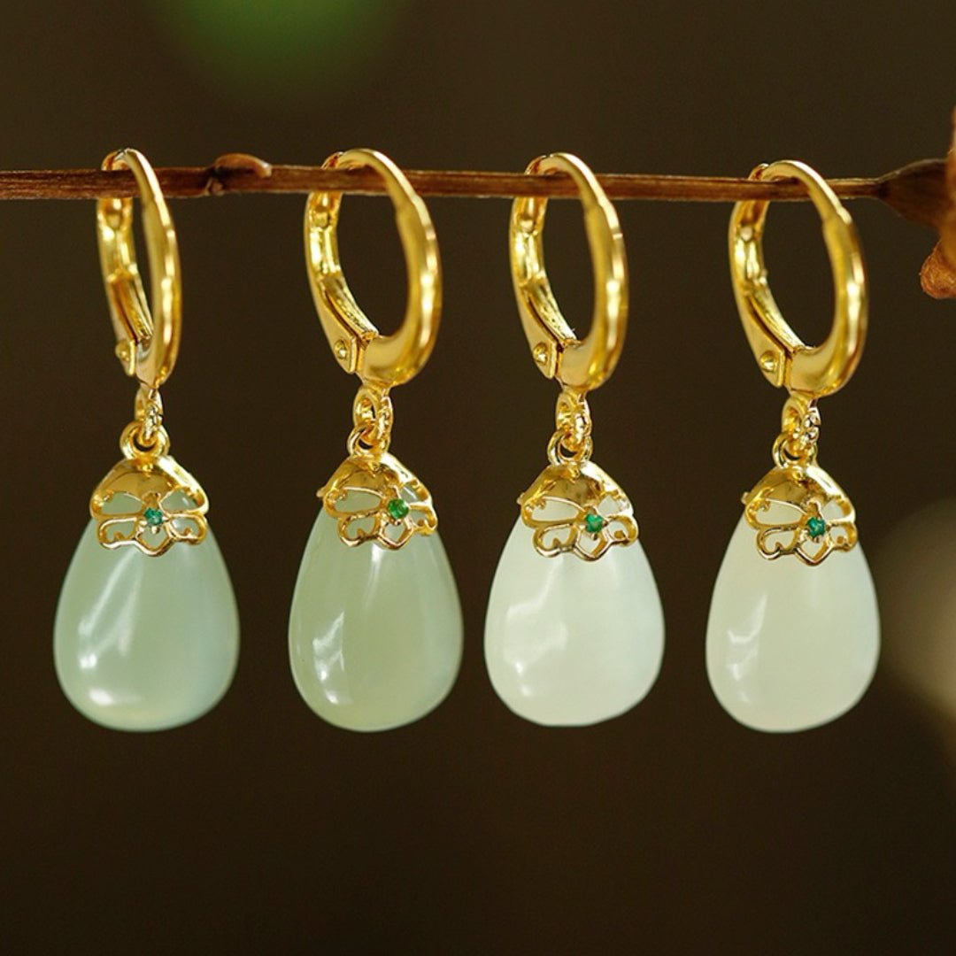 Boucles d'Oreilles en Jade et Agate – Argent Plaqué Or - Biloria
