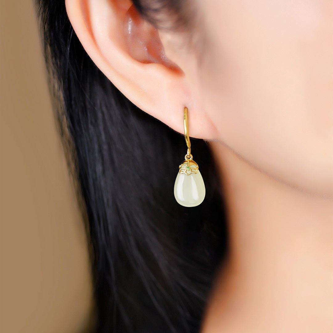 Boucles d'Oreilles en Jade et Agate – Argent Plaqué Or - Biloria