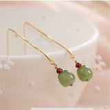Boucles d'Oreilles en Jade et Agate Rouge Fruit - Argent Plaqué Or - Biloria