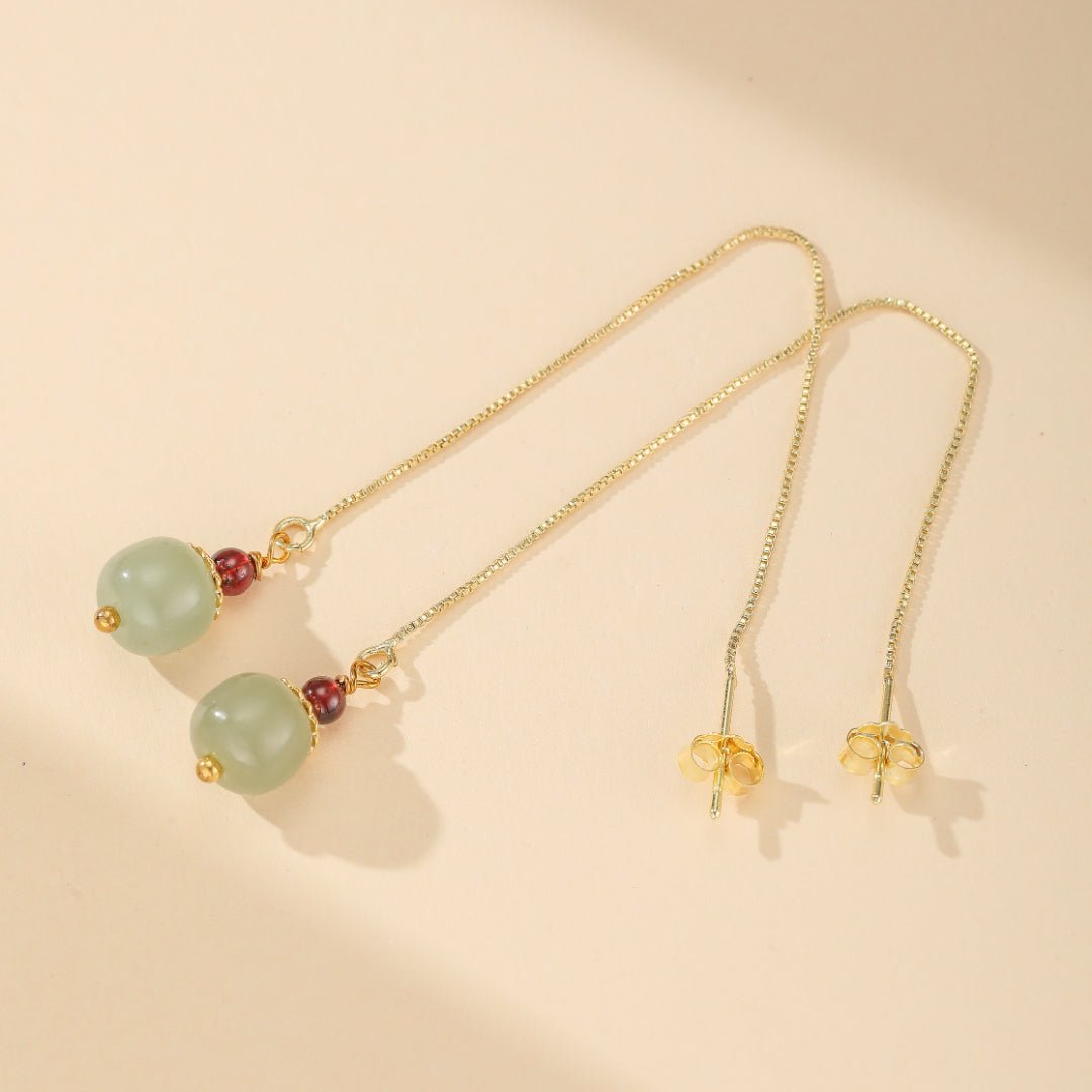 Boucles d'Oreilles en Jade et Agate Rouge Fruit - Argent Plaqué Or - Biloria