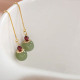 Boucles d'Oreilles en Jade et Agate Rouge Fruit - Argent Plaqué Or - Biloria
