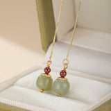 Boucles d'Oreilles en Jade et Agate Rouge Fruit - Argent Plaqué Or - Biloria