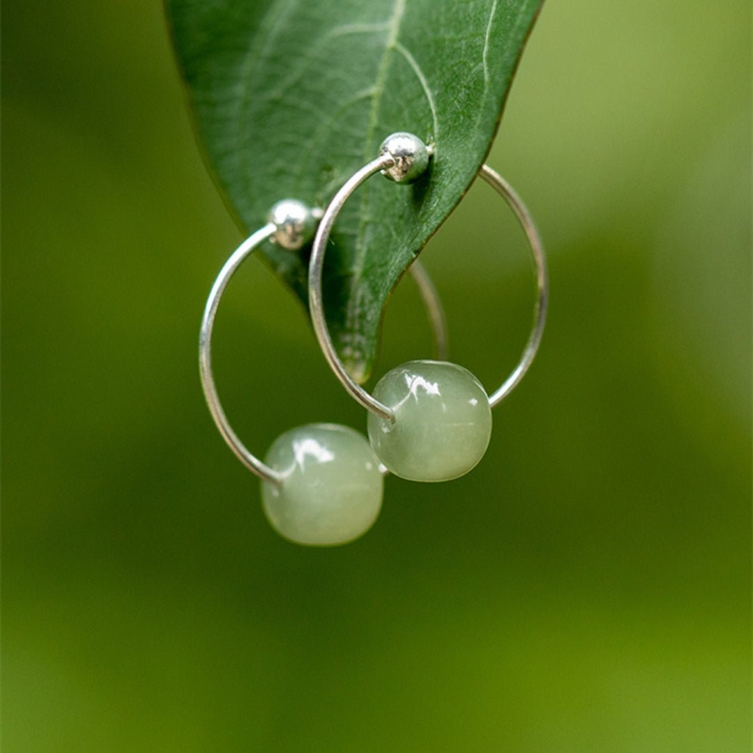 Boucles d'Oreilles en Jade Naturel et Argent 925 - Biloria
