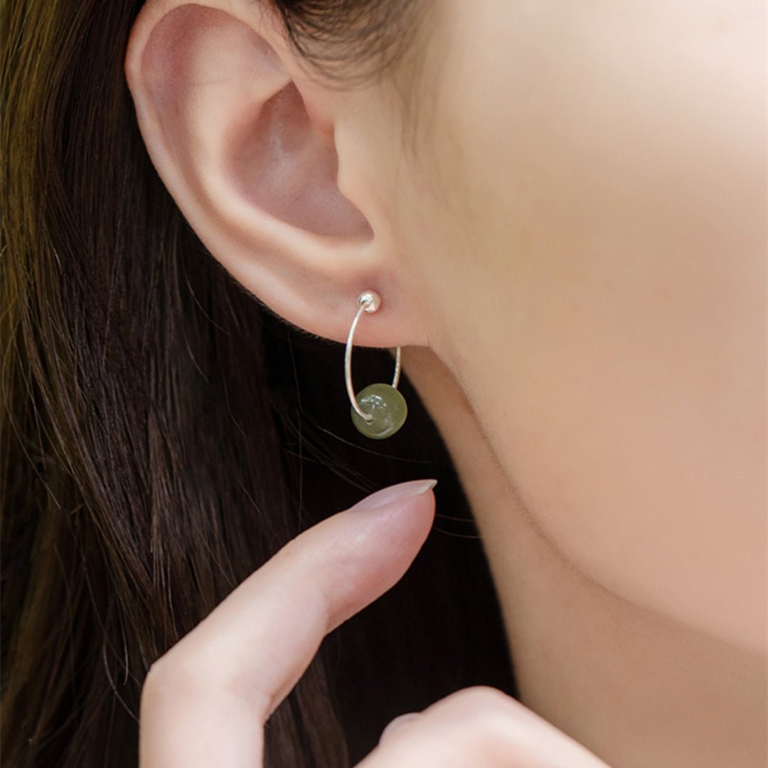 Boucles d'Oreilles en Jade Naturel et Argent 925 - Biloria