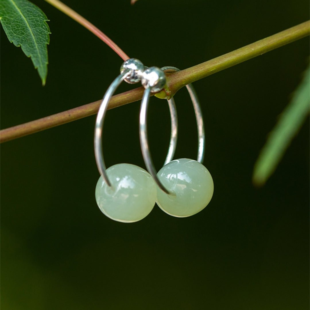 Boucles d'Oreilles en Jade Naturel et Argent 925 - Biloria