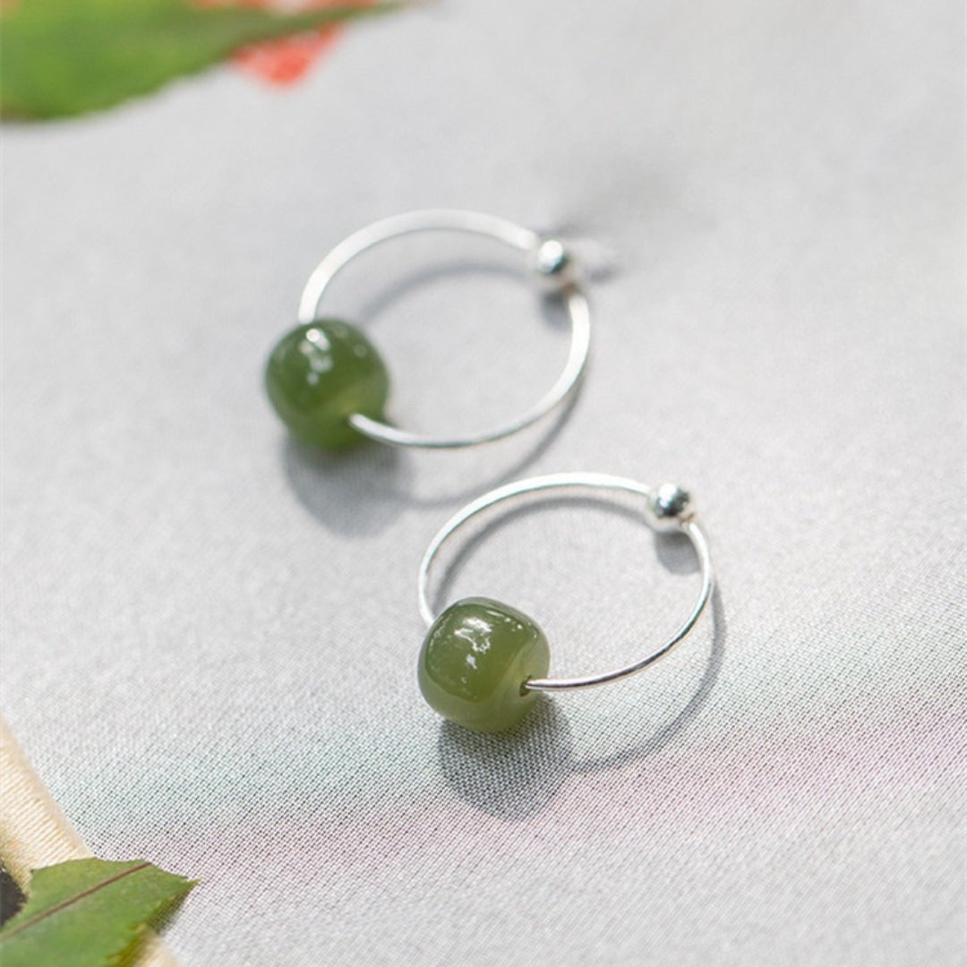Boucles d'Oreilles en Jade Naturel et Argent 925 - Biloria