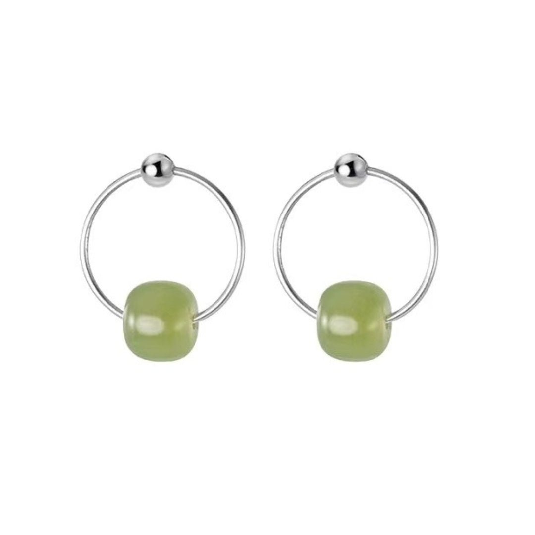 Boucles d'Oreilles en Jade Naturel et Argent 925 - Biloria