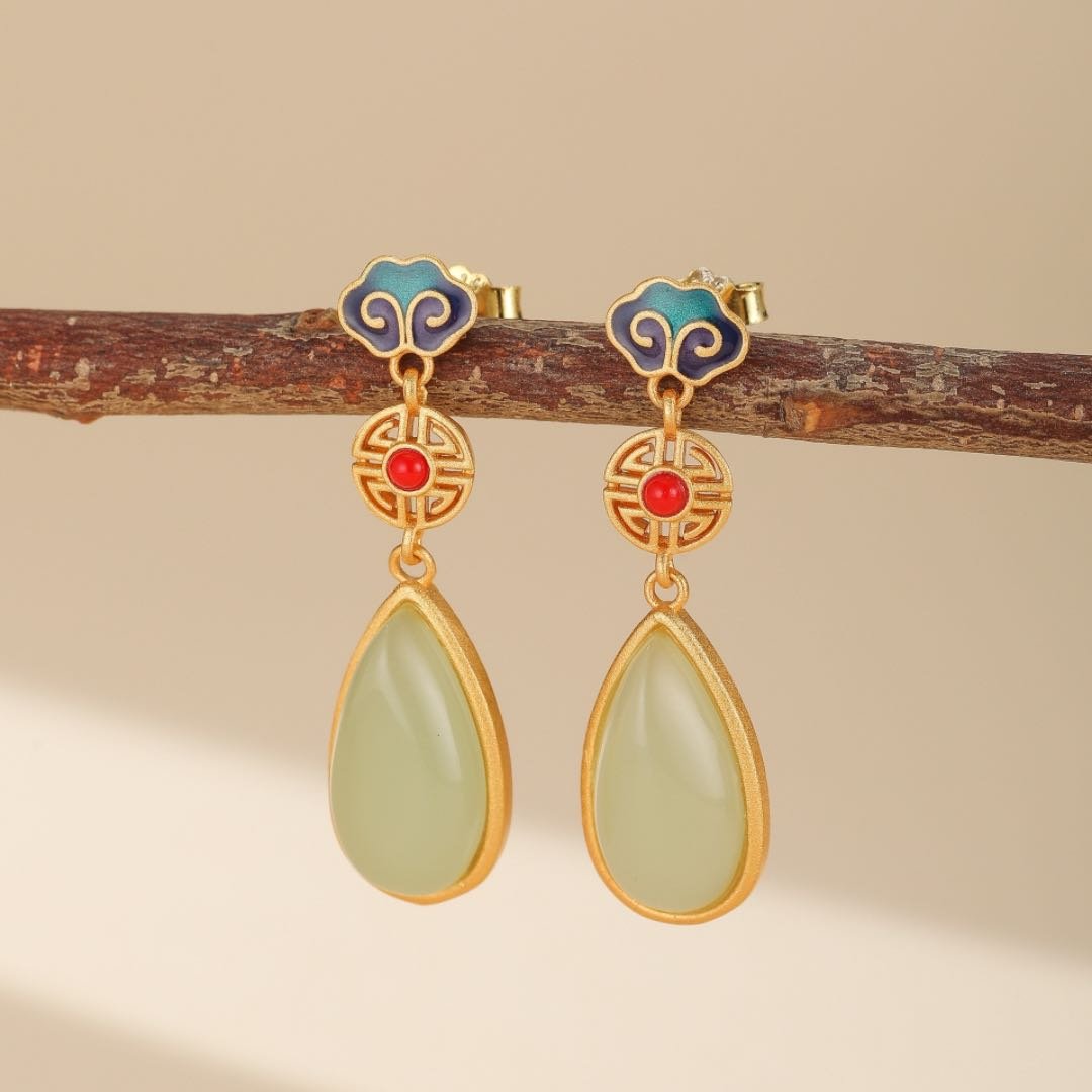 Boucles d'Oreilles en Jade Naturel – Goutte Harmonie - Biloria