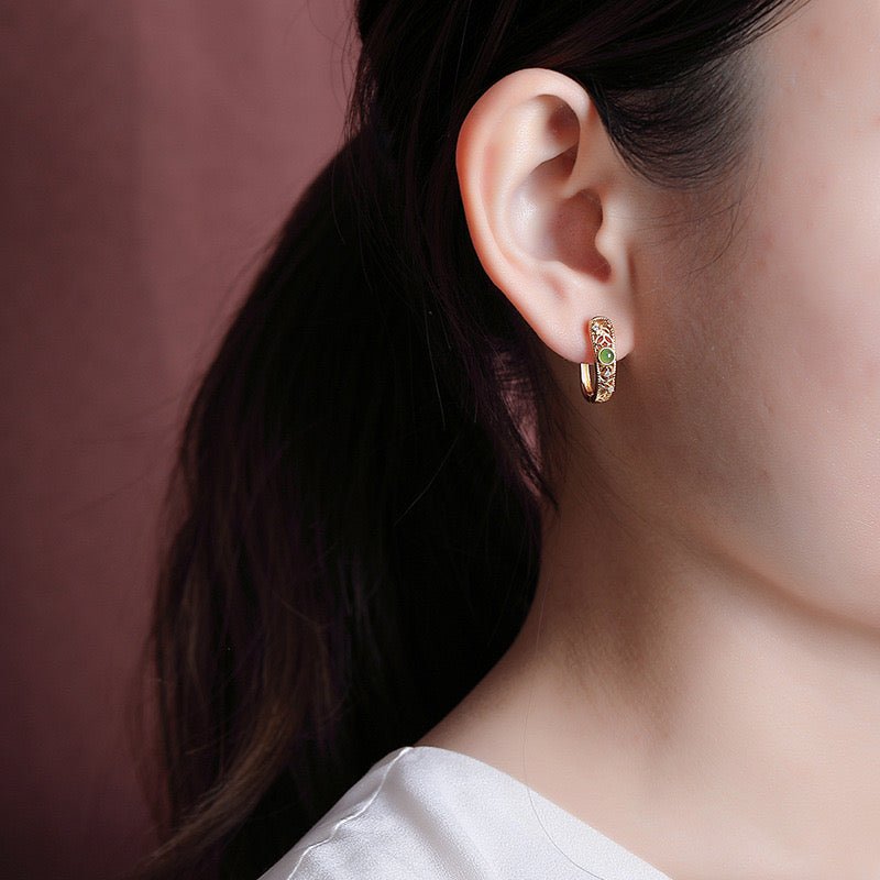 Boucles d'Oreilles en Jade Vert, Argent 925 ou Plaqué Or - Biloria