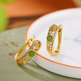 Boucles d'Oreilles en Jade Vert, Argent 925 ou Plaqué Or - Biloria