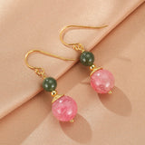 Boucles d'Oreilles en Rhodonite et Jade : Harmonie et Sérénité - Biloria