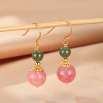 Boucles d'Oreilles en Rhodonite et Jade : Harmonie et Sérénité - Biloria