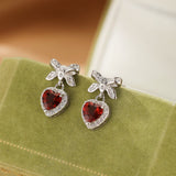 Boucles d'oreilles Grenat Cœur Nœud d'Amour Argent 925 - Biloria