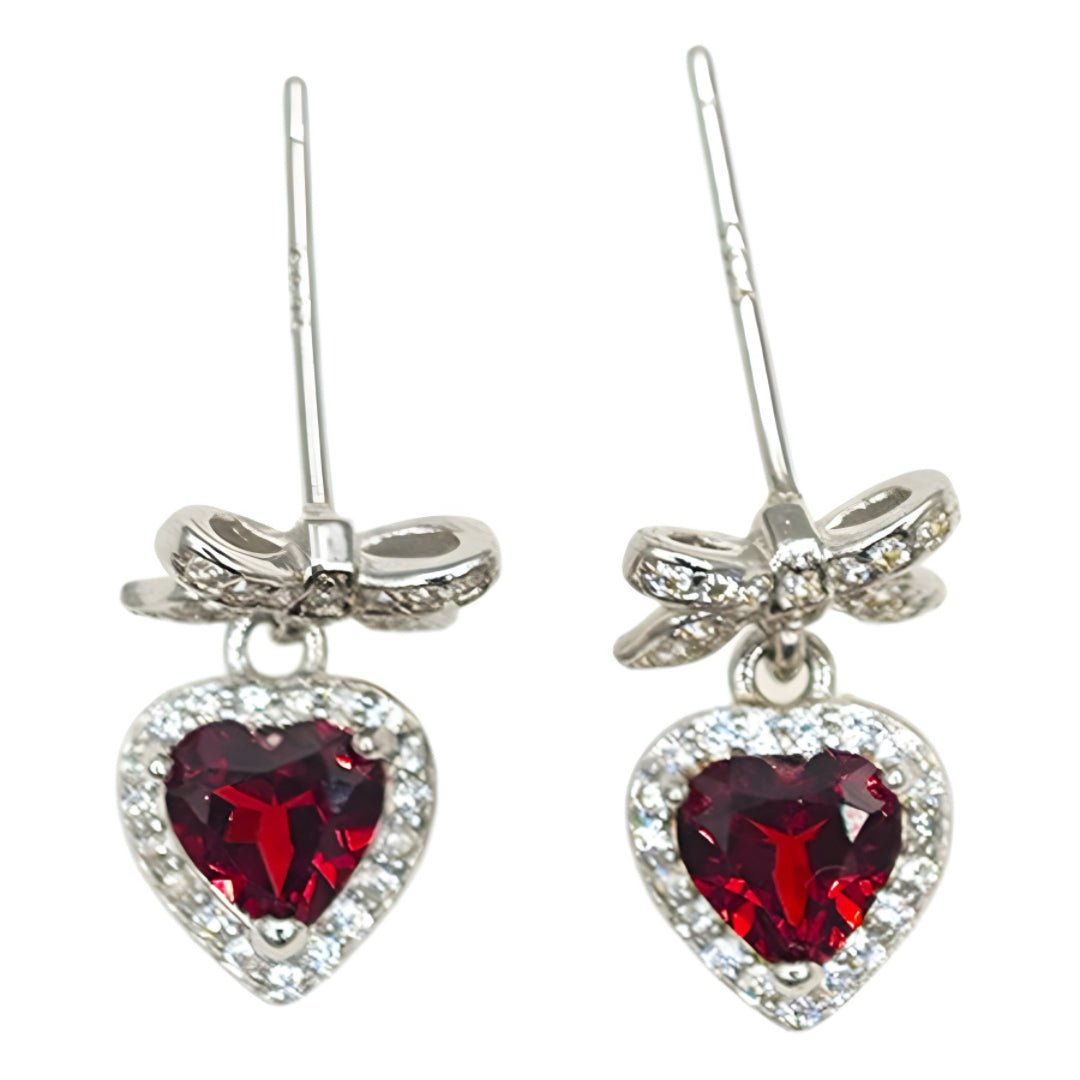 Boucles d'oreilles Grenat Cœur Nœud d'Amour Argent 925 - Biloria