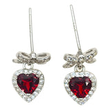 Boucles d'oreilles Grenat Cœur Nœud d'Amour Argent 925 - Biloria
