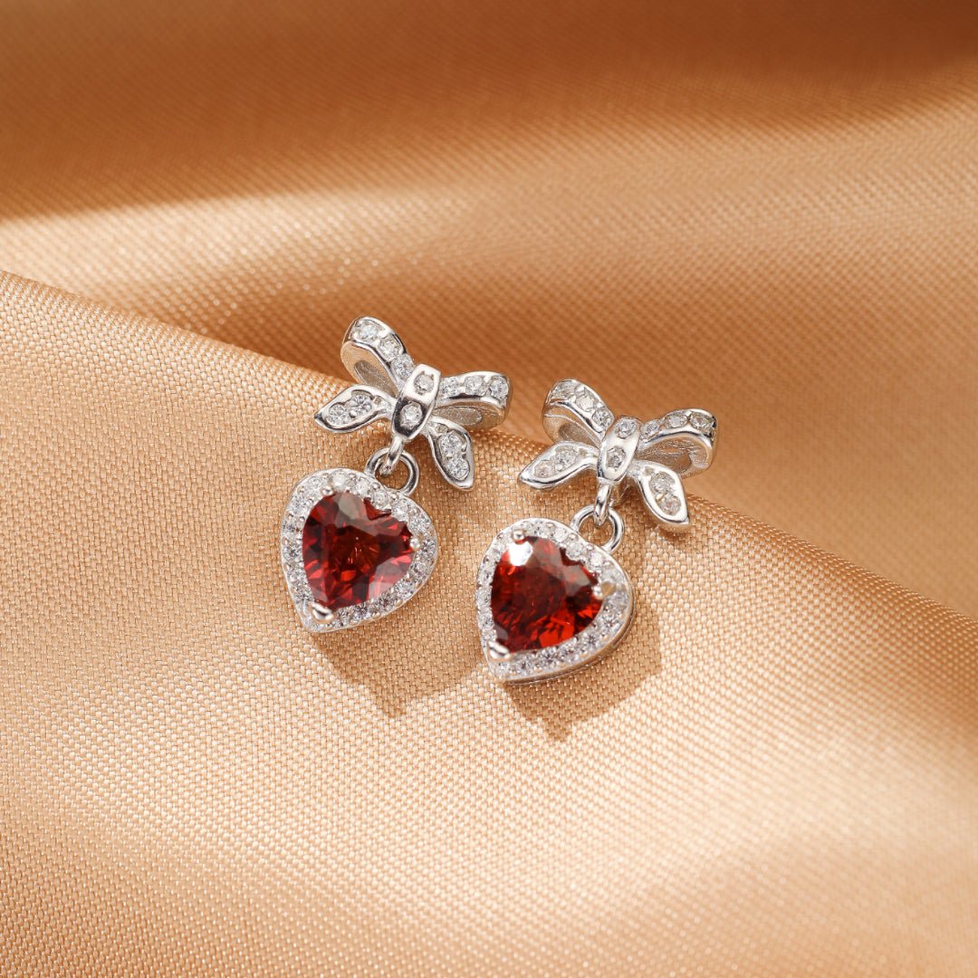 Boucles d'oreilles Grenat Cœur Nœud d'Amour Argent 925 - Biloria