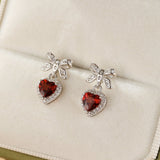 Boucles d'oreilles Grenat Cœur Nœud d'Amour Argent 925 - Biloria