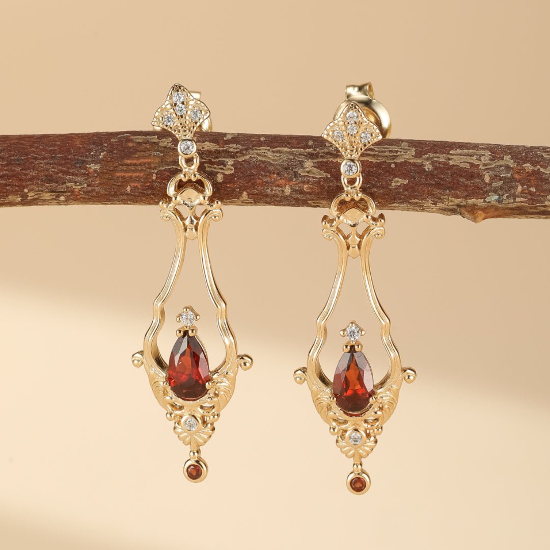 Boucles d'Oreilles Grenat et Zircon – Cadeau Élégant pour Femme - Biloria
