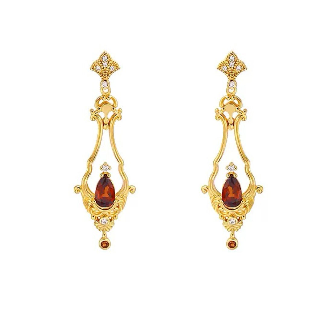 Boucles d'Oreilles Grenat et Zircon – Cadeau Élégant pour Femme - Biloria