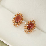 Boucles d'Oreilles Grenat Flamme Rouge - Argent Plaqué Or 10K - Biloria