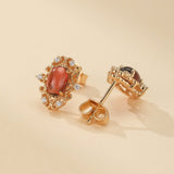 Boucles d'Oreilles Grenat Flamme Rouge - Argent Plaqué Or 10K - Biloria