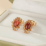 Boucles d'Oreilles Grenat Flamme Rouge - Argent Plaqué Or 10K - Biloria