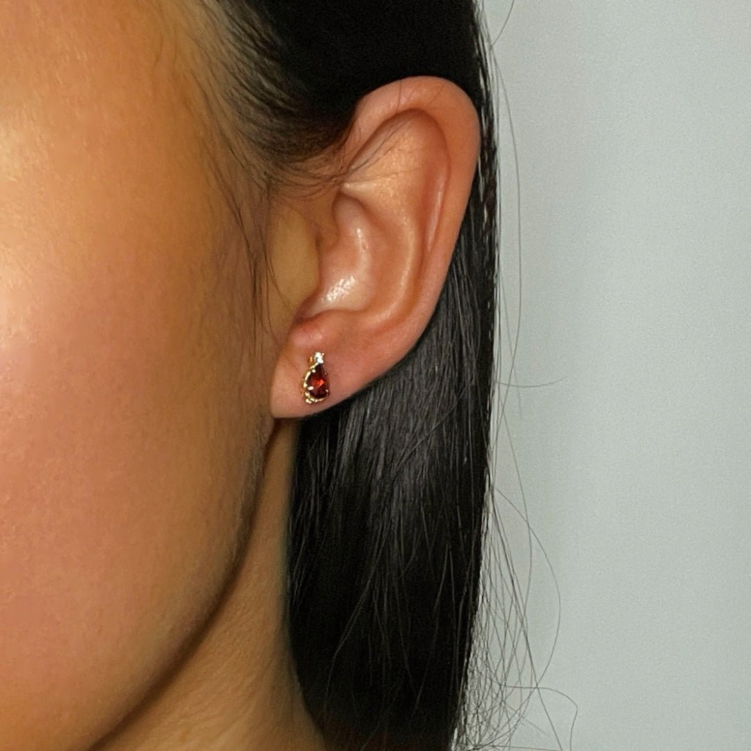 Boucles d'oreilles Grenat Goutte argent plaqué or - Biloria