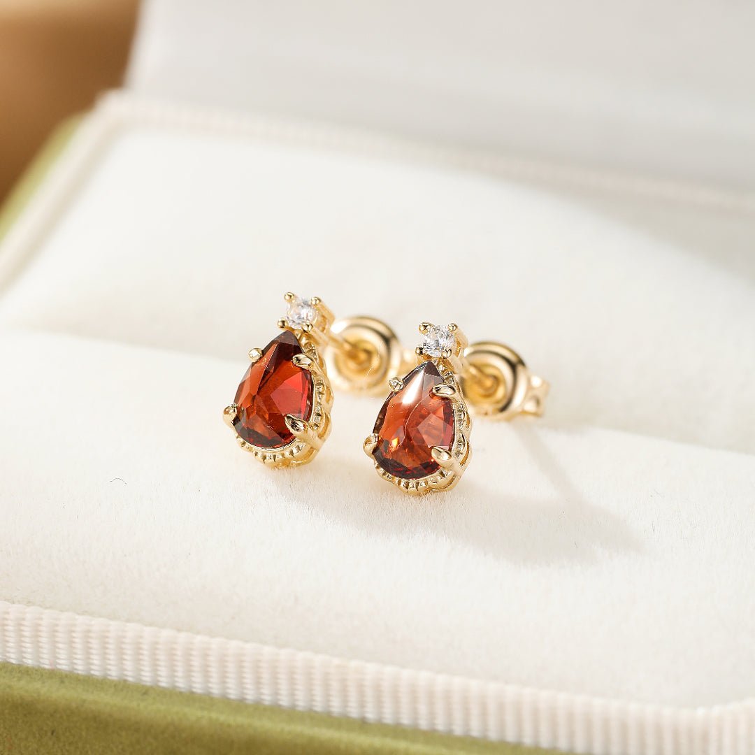 Boucles d'oreilles Grenat Goutte argent plaqué or - Biloria