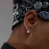 Boucles d'Oreilles Homme Perle Hexagone Argent 925 – Zircon - Biloria
