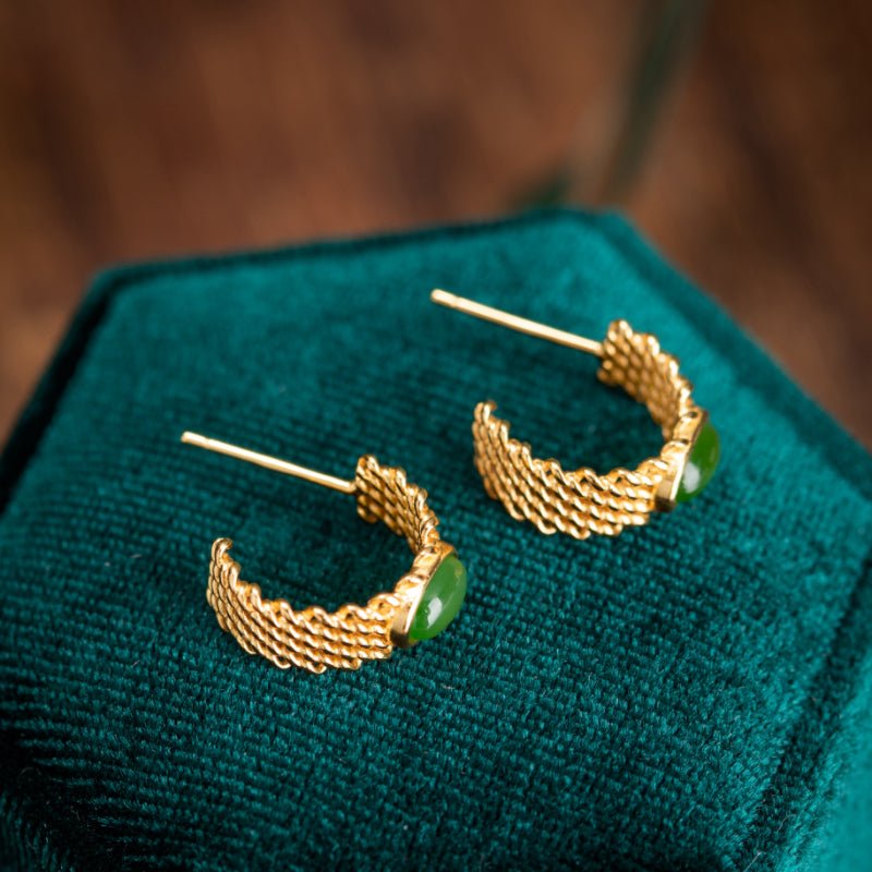 Boucles d'Oreilles Jade Argent Plaqué Or – Cadeau Raffiné - Biloria