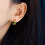 Boucles d'Oreilles Jade Argent Plaqué Or – Cadeau Raffiné - Biloria