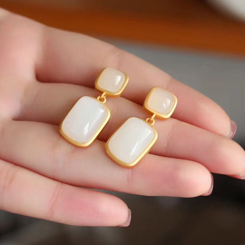 Boucles d'Oreilles Jade – Argent Plaqué Or, Harmonie et Pureté - Biloria