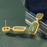 Boucles d'Oreilles Jade – Argent Plaqué Or, Harmonie et Pureté - Biloria