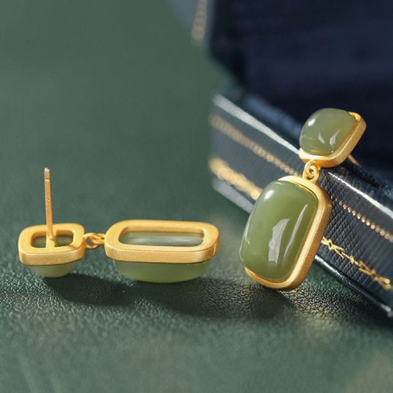 Boucles d'Oreilles Jade – Argent Plaqué Or, Harmonie et Pureté - Biloria