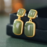 Boucles d'Oreilles Jade – Argent Plaqué Or, Harmonie et Pureté - Biloria