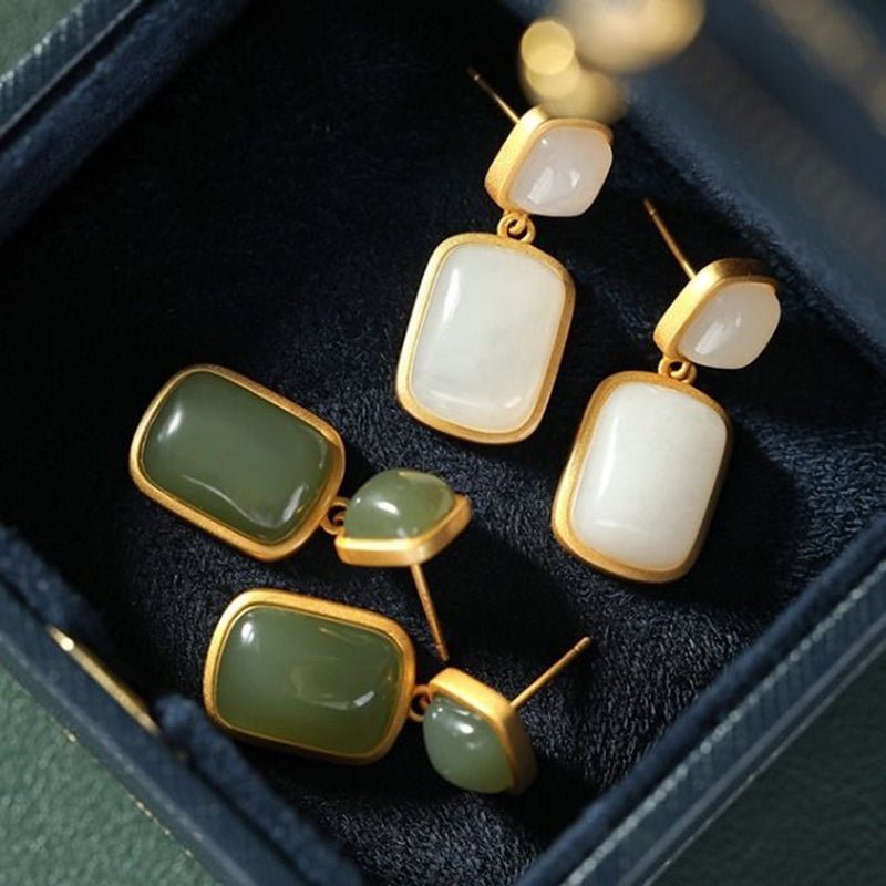 Boucles d'Oreilles Jade – Argent Plaqué Or, Harmonie et Pureté - Biloria