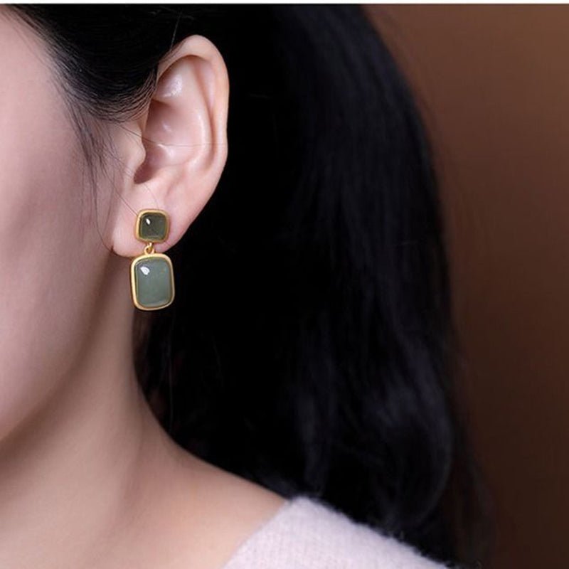 Boucles d'Oreilles Jade – Argent Plaqué Or, Harmonie et Pureté - Biloria