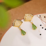 Boucles d'Oreilles Jade & Cœur de Nacre – Argent Plaqué Or - Biloria