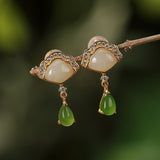Boucles d'Oreilles Jade & Cœur de Nacre – Argent Plaqué Or - Biloria