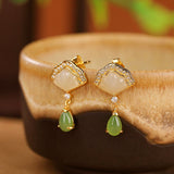 Boucles d'Oreilles Jade & Cœur de Nacre – Argent Plaqué Or - Biloria