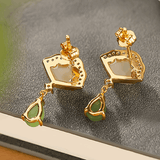 Boucles d'Oreilles Jade & Cœur de Nacre – Argent Plaqué Or - Biloria