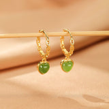Boucles d'Oreilles Jade Cœur Sérénité Argent Plaqué Or - Biloria