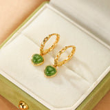 Boucles d'Oreilles Jade Cœur Sérénité Argent Plaqué Or - Biloria