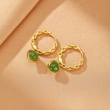 Boucles d'Oreilles Jade Cœur Sérénité Argent Plaqué Or - Biloria