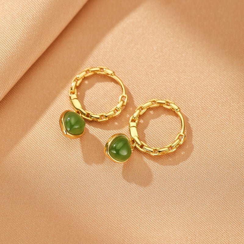 Boucles d'Oreilles Jade Cœur Sérénité Argent Plaqué Or - Biloria