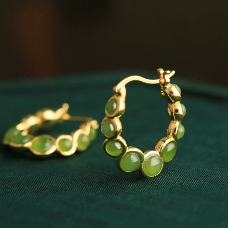 Boucles d'Oreilles Jade Danse Verdoyante Argent Fines - Biloria