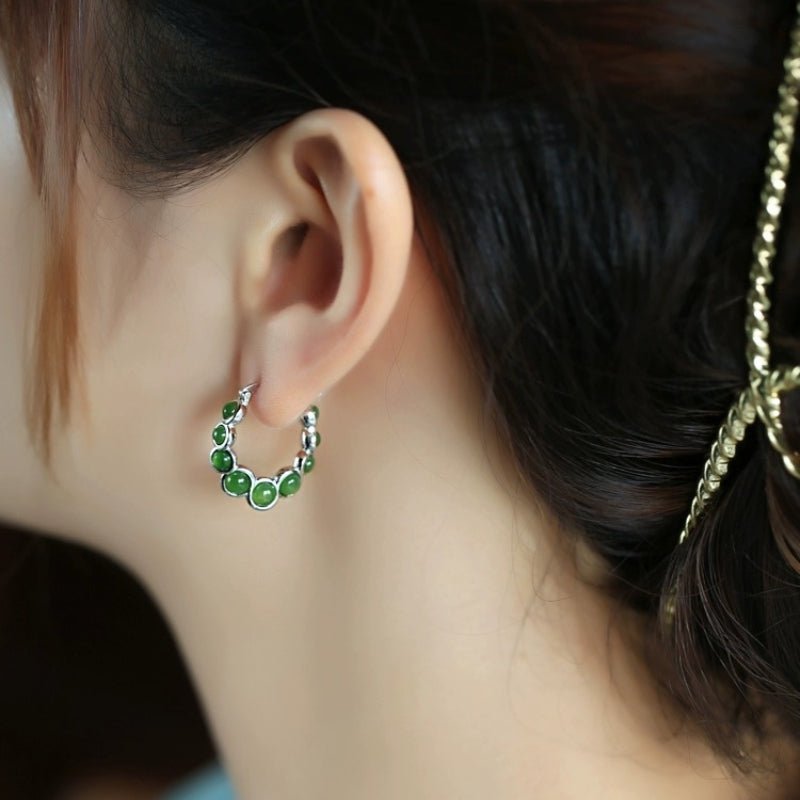 Boucles d'Oreilles Jade Danse Verdoyante Argent Fines - Biloria