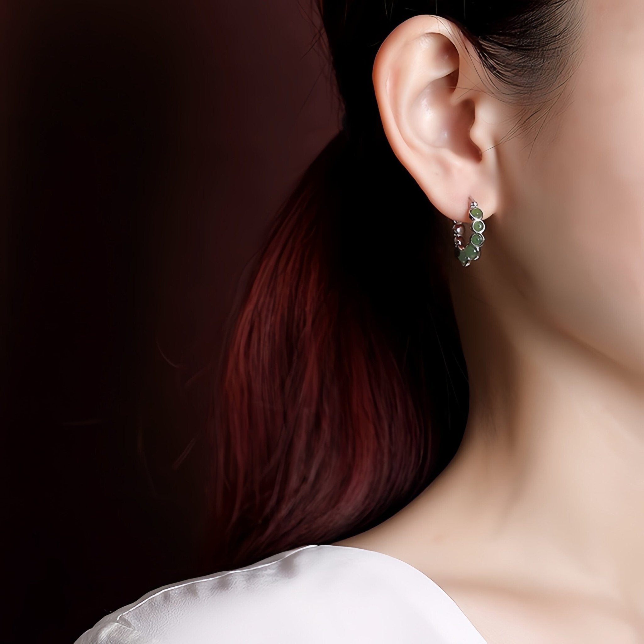 Boucles d'Oreilles Jade Danse Verdoyante Argent Fines - Biloria