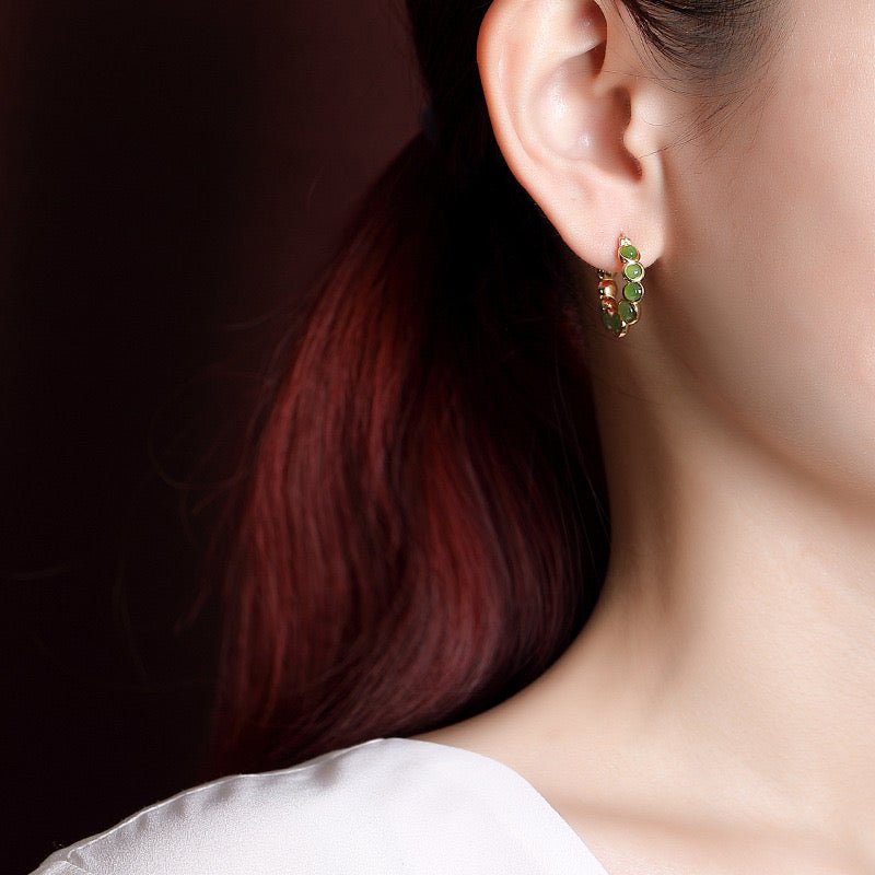 Boucles d'Oreilles Jade Danse Verdoyante Argent Fines - Biloria